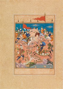 Battle Scene (wc ja guassi vellum) tekijältä Persian School