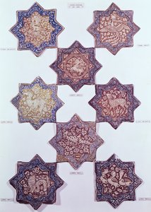 Kahdeksan eläimillä koristeltua laattaa, 1200-1400-luku (keramiikka) tekijältä Persian School