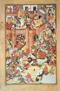 Tšingis-kaani vangitsi kiinalaisen kaupungin, pienoiskuvan vuonna 1596 valmistuneesta "Tšingis-kaanin Persian historiasta" tekijältä Persian School