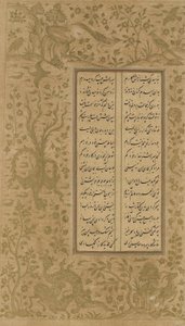 Viiniköynnös- ja lintukuvio, Jami (k. 1492) Qazvin, Iran, Safavid-dynastia, 1557 (mustetta ja kultaa paperilla) Yusuf u-Zulaikhan folio tekijältä Persian School