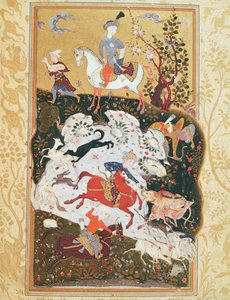 Metsästyskohtaus elokuvasta "The Book of Love", Safavid-dynastia tekijältä Persian School