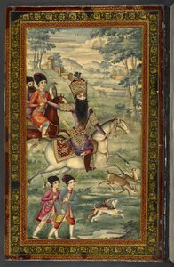 IO Islamic 3558 Muotokuva Fath-Ali Shah Qajarista, "Dīvān-i Khāqān", Fatḥ ʻAlī Shah Qājār (maalattu lakalle) tekijältä Persian School