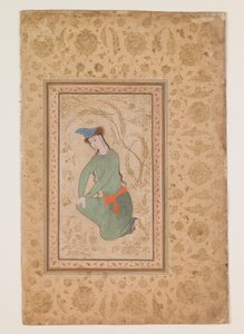 Polvistuva nuorukainen, 1600-luvun alku (akvarelli paperille) tekijältä Persian School