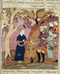 Ritarit löytämässä kaatuneen Kawuksen, kuvitus Shahnamasta (Kuninkaiden kirja), kirjoittanut Abul-Qasim Manur Firdawsi (n. 934-n. 1020) 1619 tekijältä Persian School