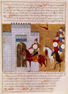 Mongolit piirittävät persialaista pienoislinnoitusta, joka on otettu historioitsija Rashid al-dinin (al din) (1247-1318) "" Jami al-tawarikhista" (Jami al-tawarikh) tai "universaalista historiasta" (1247-1318) Noin 1430 Pariisi, B.N. tekijältä Persian School