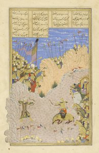 persialainen 239 fol.145b Rustam ampuu Ashkab?sia, kuvitus Shahnamasta (Kuninkaiden kirja), kirjoittanut Abul-Qasim Mansur Firdawsi (n.934-n.1020), 1444 tekijältä Persian School