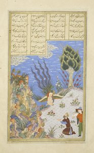 Persia 239 fol.16b Simurgh palauttaa Z?l:n S?m:ksi, kuvitus Shahnamasta (Kuninkaiden kirja), kirjoittanut Abul-Qasim Mansur Firdawsi (n.934-n.1020), 1444 tekijältä Persian School
