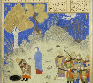 Persia 239 fol.180a Yksityiskohta: Rustam pelastaa B?zhanin kuopasta, kuva Shahnamasta (Kuninkaiden kirja), kirjoittanut Abul-Qasim Mansur Firdawsi (n.934-n.1020), 1444 tekijältä Persian School