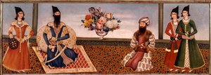 Persian kuningas Fath Ali Shah (1771-1834) ympäröi hovinsa jäseniä Shirazin koulun maalaus (Shiraz) (1800-luku) Teheran, Foroughi-kokoelma tekijältä Persian School