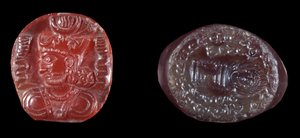 Persialainen taide: Kavadh I:n (tai Qobad, Kobad, Kabad) (488-496 jKr) kamee toisen Persian valtakunnan kuninkaan ja Sassanidikauden akaattileima. 5. tai 6. vuosisadalla jKr. Paris, B.N. tekijältä Persian School