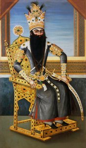 Muotokuva Fath Ali Shahista (1762-1834), n. 1805, Persian kuningas 1797-1834, tuntematon taiteilija, öljy kankaalle tekijältä Persian School
