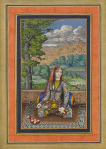 Persialaisen naisen muotokuva, Folio Davis-albumista, n. 1736-1737 (muste, läpinäkymätön akvarelli ja kulta paperille) tekijältä Persian School