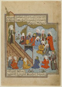 Profeetta Muhammed saarnaa ojan taistelun jälkeen, noin 1590 tekijältä Persian School