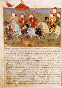 Edustus Houlagou Khanista, Tšingis-khanin pojanpojasta. Historioitsija Rashid al-din (al din) (1247-1318) (1247-1318) Jami al-Tawarikhista otettu persialainen miniatyyri" (Jami al tawarikh) tai "Universaali historia" Noin 1430. Paris, B.N. tekijältä Persian School