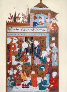 Rumi parantamassa vanhempaa poikaansa Arifia 1500-luvun lopulla tekijältä Persian School