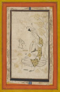 Shah Tahmasp Istuin kalliolla, Safavid-dynastia (mustetta ja kultaa paperilla) tekijältä Persian School