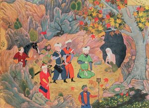Sulttaani Iskandar vierailee erakon luona, joka on kotoisin Heratin Nizamin "khamsasta". tekijältä Persian School