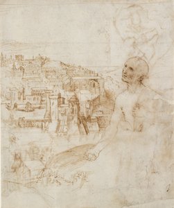 Näkymä Perugian kaupunkiin, katuva Pyhä Hieronymus etualalla, 1500-1504 tekijältä Perugino