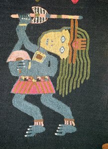 Kudottu villatanssija patakalla, Paracas-heimo (tekstiili) (ks. myös 231826) tekijältä Peruvian School