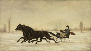 David Marsh hevosvetoisessa reessä talvimaisemassa, 1880 tekijältä Peter B. West