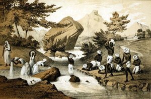 Hindoo Costumes, Mauritius, kaiverrus James Queen (1824-n. 1877) pub. kirjoittanut Peter S. Duval (litho) tekijältä Peter Bernhard Wilhelm (after) Heine