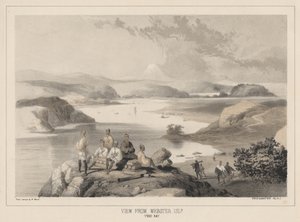 Näkymä Websterin saarelta Yedon lahdella, Sarony ja kumppanit, 1855 (kromoliitti).