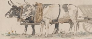 Dos bous tirant un carro, 1874. tekijältä Peter Christian Thamsen Skovgaard