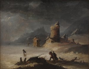 Maisema luistelijoiden kanssa