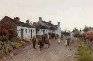 Walesin kylä – Ilta, noin 1890-1910 (akvarelli ja guassi) tekijältä Peter Ghent