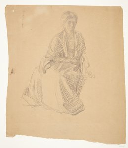 Taiteilijan vaimo (rouva Elise P. H.) istui. Tutkimus maalausta varten: Faaborgin museon avajaiset (1910-11) tekijältä Peter Hansen