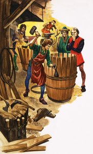 Killan virkamies tarkkailee cooperin oppipoikaa hänen työskennellessä tynnyrin renkailla tekijältä Peter Jackson