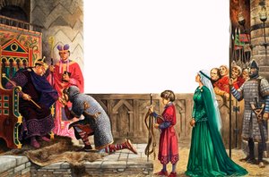 Ritari vannomassa uskollisuutta kuningas William I:lle (guassi paperilla) tekijältä Peter Jackson