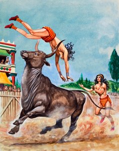 Kuningas Minoksen härkätaisteluareena. Minoan Bull-leapers tekijältä Peter Jackson