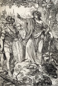 Germanicuksen kampanjat: "" Nero Claudius Drusus Germanicus (38-9 eKr.) ja hänen armeijansa tapaavat nuoren naisen Weser- ja Elbe-jokien välisillä alueilla, noin 12 eKr.” (Germanian valloitus: romaani kenraali Nero Claudius Drusus Germanicus armeijan tavoi tekijältä Peter Johann Nepomuck Geiger