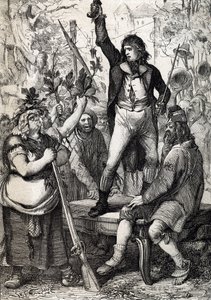 Ranskan vallankumouksen puhkeaminen vuonna 1789: kokoontunutta väestöä kehotetaan valitsemaan kokardin väri ja tarttumaan historiallisiin aseisiin) Anton Ziegler tekijältä Peter Johann Nepomuck Geiger