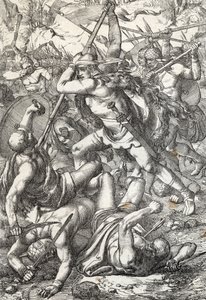 Pelage, valloittaja (Pelagius tai Pelayo) (kuoli 737), Asturian kuningas voitti saraseenit, 719 Covadonga, Espanja tekijältä Peter Johann Nepomuck Geiger