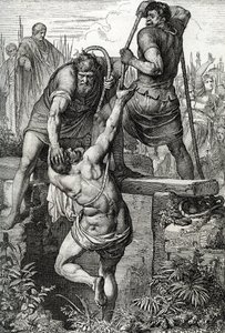 Bysantin keisari Zenon (425-491) palasi Konstantinopoliin ja sulki anastaja Flavius Basiliscuksen (Basiliskin) perheensä kanssa, 477 (Basiliskuksen kuollut kuivaan säiliöön, kuollakseen altistumisesta, Rooman keisari Zenon, 477) Drawingin toimesta. kynä dr