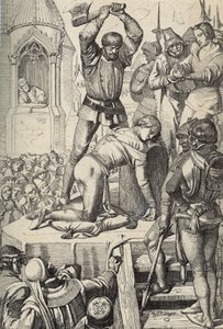 Sisilian kuninkaan Conradinin (tai Conrad of Hohenstaufenin) ja Swabian herttuan (1252-1268) teloitus Charles Anjoun käskystä Tagliacozzon taistelun jälkeen vuonna 1268 (Conradinin (tai Conrad nuoremman), viimeisen Stauferin kuninkaan teloitus Sisilia, per