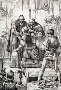 Yhdeksänkymmenen vuoden sota (tai Alankomaiden kapina) (1568-1648): Lamoralin, Egmontin kreivin, Gavren prinssin (1522-1568), hollantilaisen poliitikon dekolaatio - Hänet tuomittiin vaikeuksien neuvoston puitteissa ( tai Verineuvosto), jonka on perustanut tekijältä Peter Johann Nepomuck Geiger
