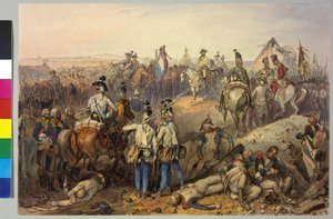 Ensimmäinen koalition sota. 18.3.1793: Neerwindenin taistelu 1793 (akvarelli).