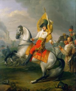 Erzherzog Karl mit der Fahne des Regiments Zach in der Schl