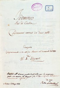 Ensimmäinen sivu Lichtenthalin sovituksesta Mozartin "Idomeneo, Re di Creta" tekijältä Peter Lichtenthal
