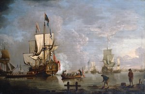 The Morning Gun: HMS Peregrine Rochesterin edustalla (öljy kankaalle)