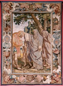 Flanderin kuvakudos. Sarja Konsuli Decius Musin historia. Valerius siunaa Deciusta. Sarjan neljäs kuvakudos. Malli PP Rubens. ; Valmistus Jan Raes II, Bryssel. Noin 1620-1629. Kangas Kulta, hopea, silkki ja villa. Koko 405 x 330 cm. Sijainti Royal Pal tekijältä Peter Paul (after) Rubens