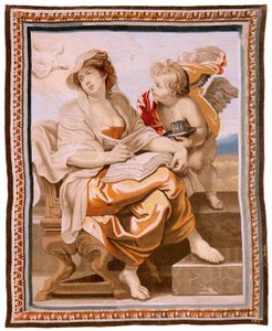 Flanderin kuvakudos. Sarja Eukaristian voitto. Viisaus on Pyhän Hengen innoittama (La Sabiduría inspirada por el Espíritu Santo). Sarjan yhdeksästoista kuvakudos. Malli Peter Paul Rubens. 1626-1628. Valmistus Jacob II Geubels, Bryssel tekijältä Peter Paul (after) Rubens