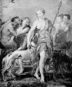 Jumalatar Diana ja hänen seurueensa, demoni Satyr yllättynyt