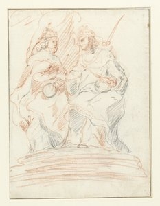 Kuningas ja kuningatar valtaistuimella, heidän takanaan seisoo Fama Kristus ja Maria tekijältä Peter Paul Rubens (possibly)