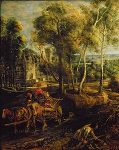 Syksyinen maisema näköalalla Het Steeniin varhain aamulla, n. 1636 öljytaulun yksityiskohta 211075 tekijältä Peter Paul Rubens