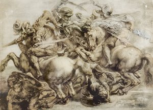 Anghiarin taistelu Leonardo da Vincin jälkeen (kynä ja muste pesulla paperille) tekijältä Peter Paul Rubens