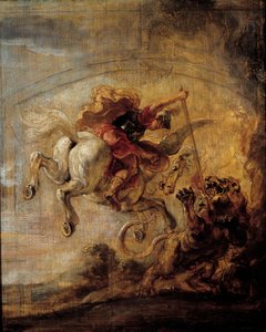 Bellerophon kiipeää Pegasen keihään kautta Pierre Paulin (Pierre-Paul) Rubensin (tai Peter Paulin tai Petrus Pauluksen) (1577-1640) kimeerin maalaus tekijältä Peter Paul Rubens